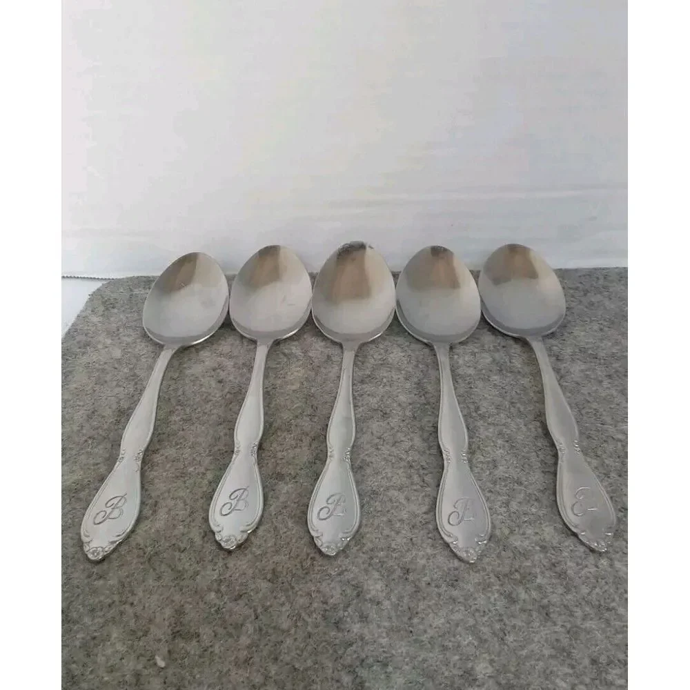 Vintage Monogrammed Silver-Plated Serving‎ Spoons Set of 5 Dining Collection